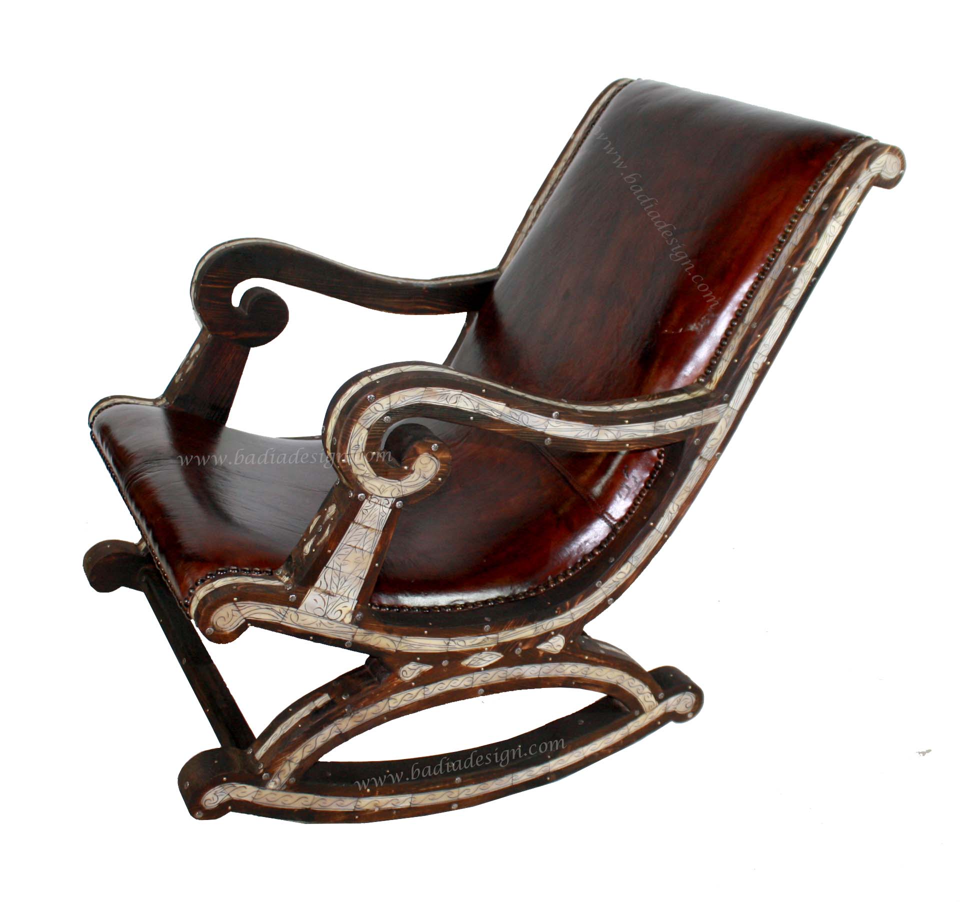 Moroccan Leather Chair with Metal and Bone from Badia