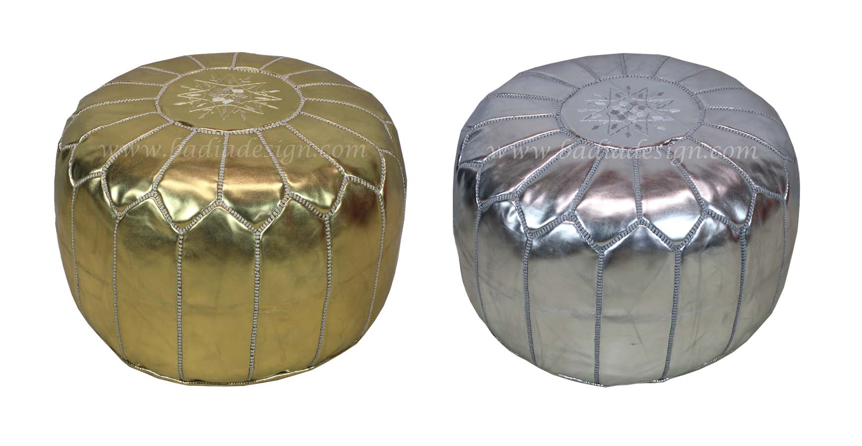 Moroccan Metallic Faux Leather Ottoman by Badia Design Inc.
