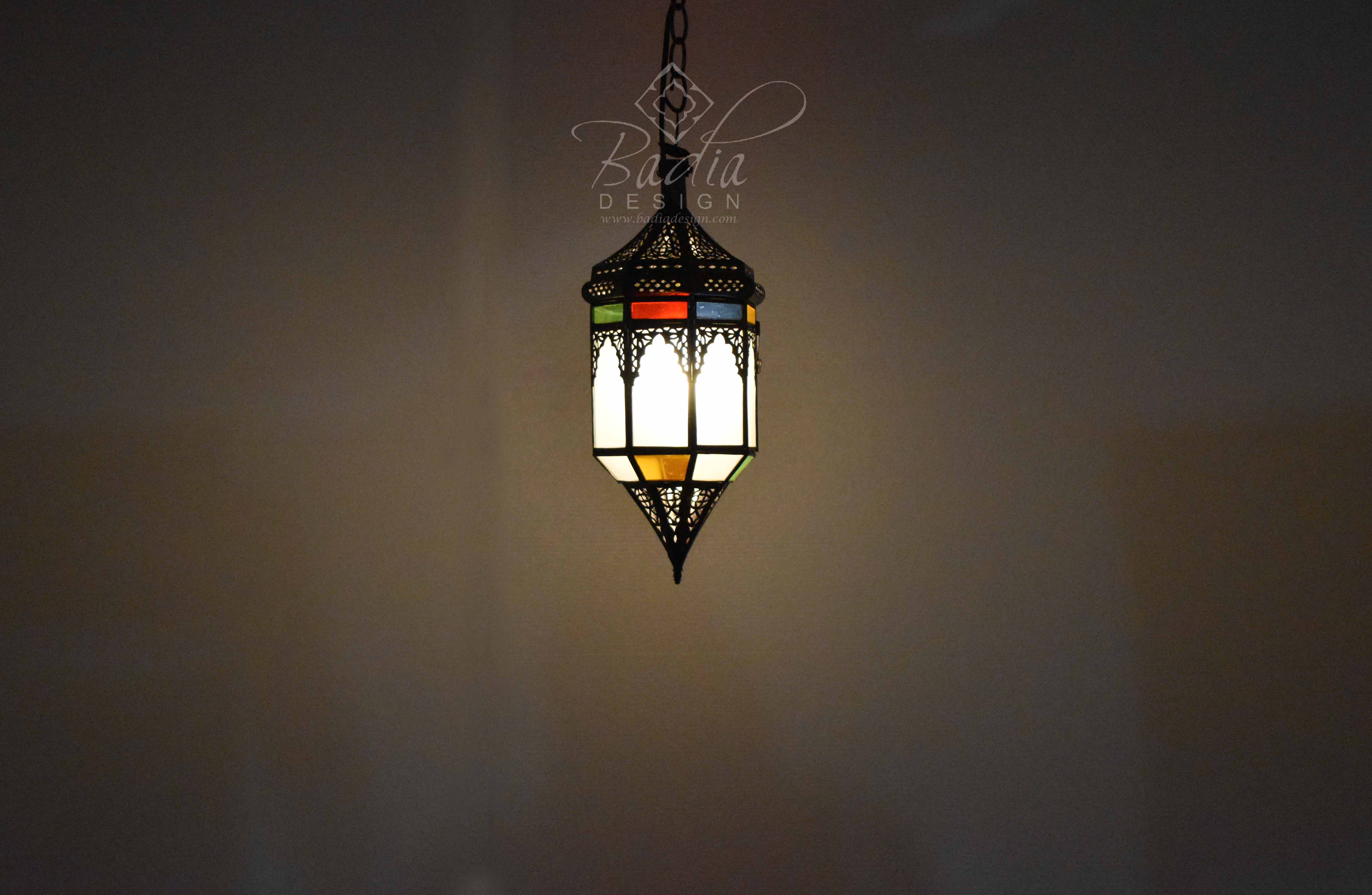 Moroccan Pendant Lights with White and Multi-Color Glasss from Badia