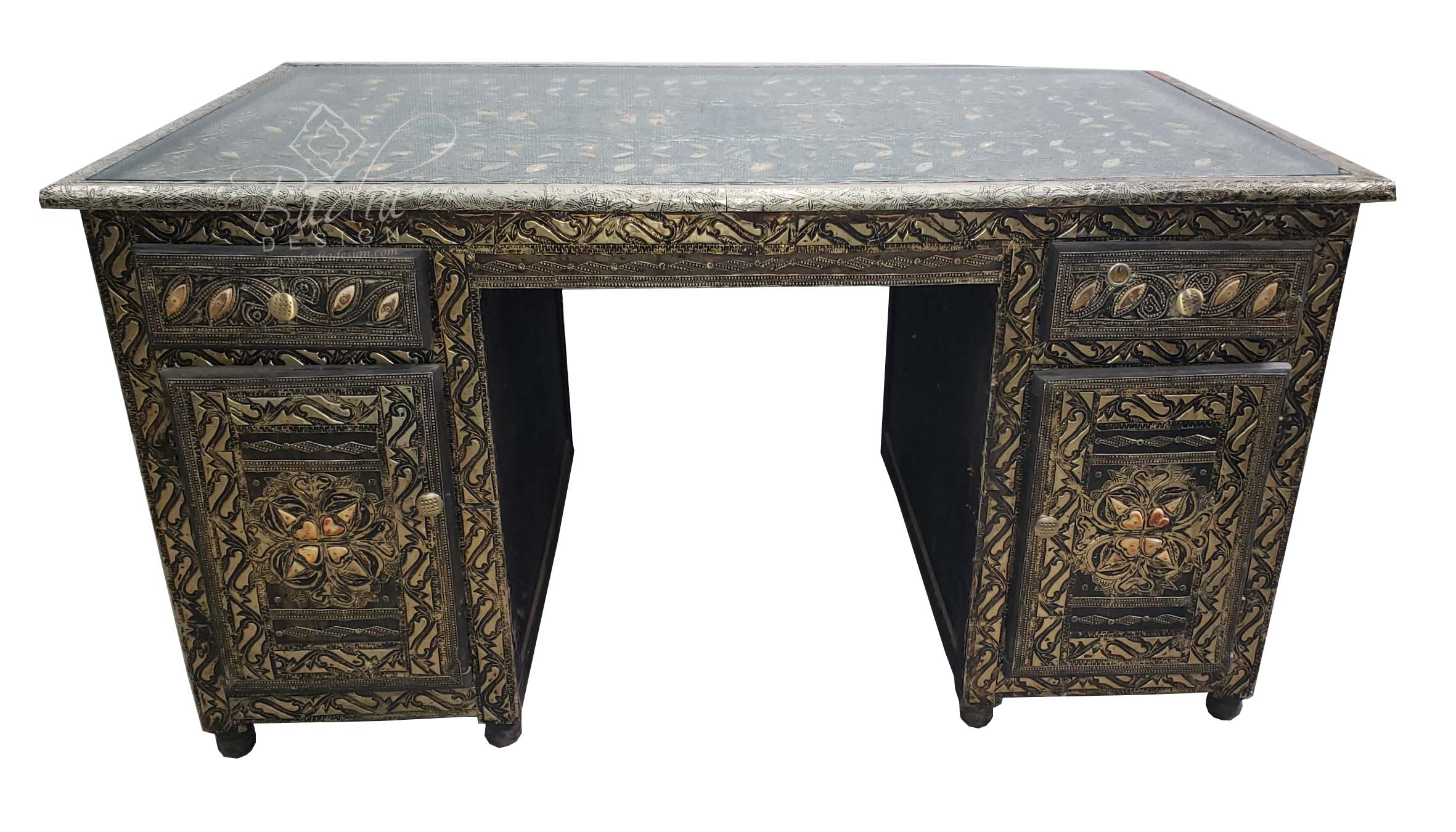 Moroccan Vintage Metal And Orange Bone Desk From Badia Design Inc