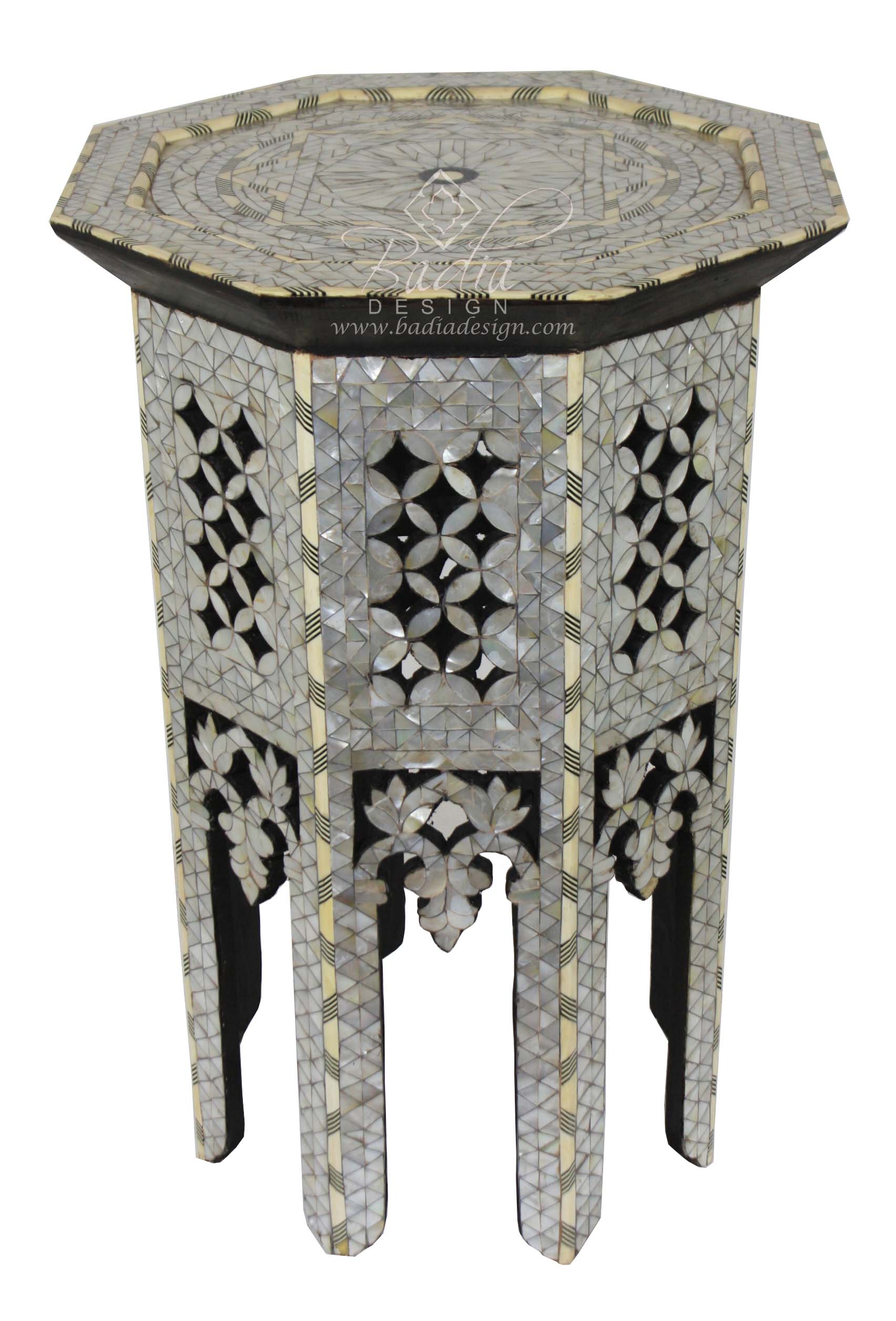 Moroccan White Mother Of Pearl Side Table From Badia Design Inc