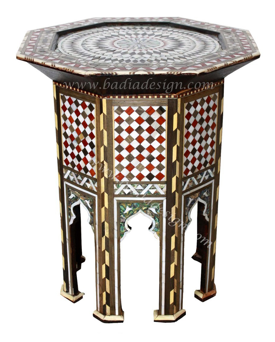 Moroccan Mosaic Mother of Pearl Side Table from Badia Design Inc.