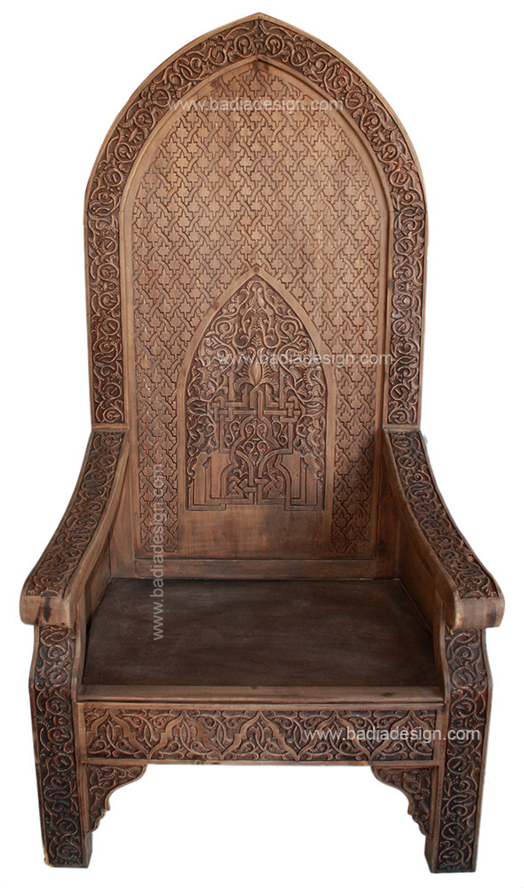 Moroccan Hand Carved Wood Chair