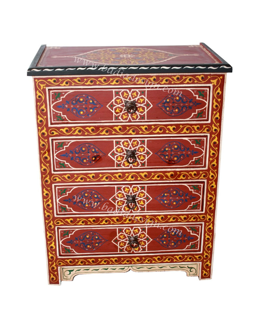 Hand Painted 4 Drawer Nightstand Imported From Morocco By Badia