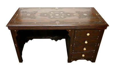 Moroccan Hand Carved Wooden Inlay Desk from Badia Design Inc.