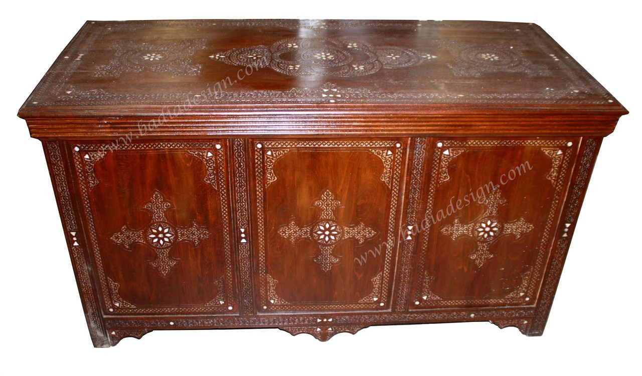 Moroccan Hand Carved Wooden Inlay Desk From Badia Design Inc