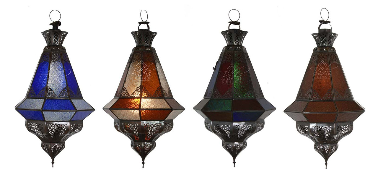 Moroccan Hanging Multi Color Glass Lantern from Badia Design Inc.
