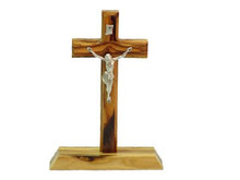 Olive Wood Standing Cross With Crucifix