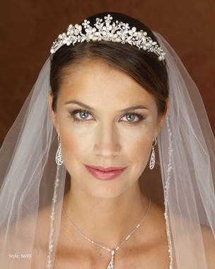 Marionat Bridal 8693 Pearl Rhinestone and Crystal Tiara- Le crystal