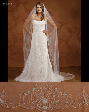 Marionat Bridal Veils 3438- Scalloped Beaded Design-The Bridal Veil Company