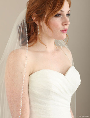 Bel Aire Bridal Veils V7301 - Fingertip Rhinestones & Crystals