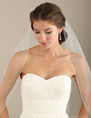 Bel Aire Bridal Veils V7302 - Rolled Silver Edge Rhinestone Accents