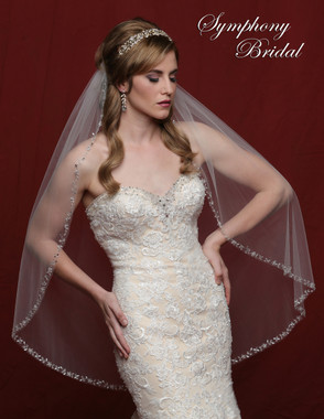Symphony Bridal Wedding Veil - 6801VL - Heavy Beaded Edge Marquis Stones
