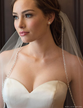 Bel Aire Bridal Veils V7373 - 1-tier fingertip veil with sparkling edge