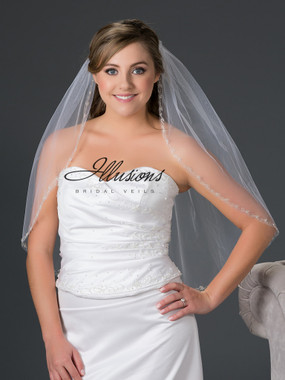 Illusions Bridal Veils Style V-7048 - Silver metallic with rhinestone, bugle bead and pearl accents