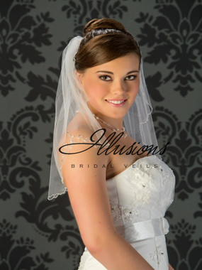 Illusions Bridal Veils Style V-7030 - edge has Crystal and bugle bead appliques and bugle beads along edge