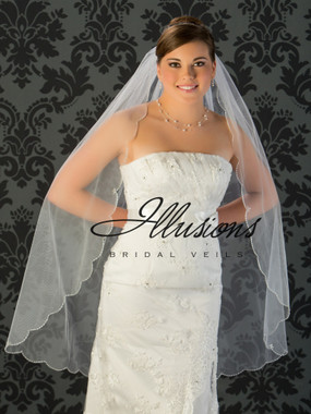 Illusions Bridal Veils Style V-795 - silver bugle bead edge with rhinestone and crystal accents