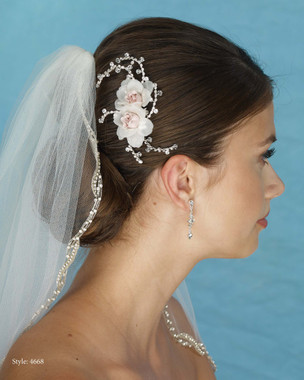 Marionat Bridal 4668 Blush and Ivory Flower Clip with Rhinestone Sprays - Le Crystal Collection