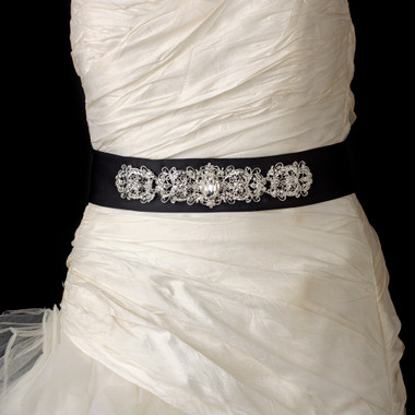 EBC Bridal Belt 25 - Black Crystal Beaded Matte Satin Sash