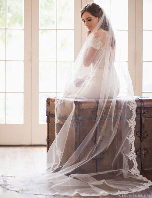 Bel Aire Bridal Veils V7034CX - Cathedral - 22" Rolled Edge w/Lace up the sides - 108" inches Long