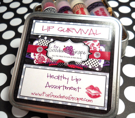 Lip Survival Collection for Healthy Lips in a Handy Tin with Your Choice of 2 Lip Balms 1 Lip Tint and Sugary Lip Scrub