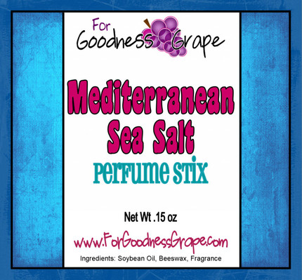 Mediterranean Sea Salt Solid Perfume Stick

Embrace the deep blue Mediterranean Sea and sail into its calming freshness with this outstanding and unique sea fragrance. Its salty, ozonic and aquatic notes combine with a very soft muguet floral undertone to take you on a magical voyage along the Mediterranean's enchanting coast and its sparkling blue waters. Unlike other sea fragrances, this one has no strong perfumey or overly floral notes, just pure calming 'neutral' marine freshness.

Perfect to carry along in your purse or pocket for little touch-ups throughout the day.

Perfume Stix are great for layering scents as well which is one of my favorite ways to use them. Just put one or two in your purse or in your pocket and you are good to go!

PERFECT SIZE FOR PURSE, TRAVEL OR BACKPACK

All of my Perfume Roller Stix and Perfume Stix are blended with richly scented perfume grade oils and in perfume ratios to keep you smelling GRAPE for hours!
This is a GRAPE combination of oils blended by hand in small batches for superior freshness and quality control then poured by hand into eco-friendly packaging.

Follow this link to see more of my Perfume Stix in different fragrances:
http://www.etsy.com/shop/forgoodnessgrape?section_id=7039086

Follow this link to get back to my main shop page:
http://www.etsy.com/shop/forgoodnessgrape?ref=si_shop

This listing is for 1 solid Perfume Stix and contains approximately .15 oz

Your Perfume Stix will come with a T-Banded shrink wrap so that you can remove it from the lid only which will keep your label shiny and pretty and then lovingly wrapped.

To use: Apply to pulse points on wrists, inside the elbows, behind the ears, or anywhere you want a boost of fragrance. Allow it to sink in for 1-2 minutes and you??ll smell ??GRAPE?? for hours! (Great!)
______________________________________________________
Click here to see the BUZZ about my ??GRAPE?? products: http://www.etsy.com/feedback_received.php?feedback_type=from_buyers