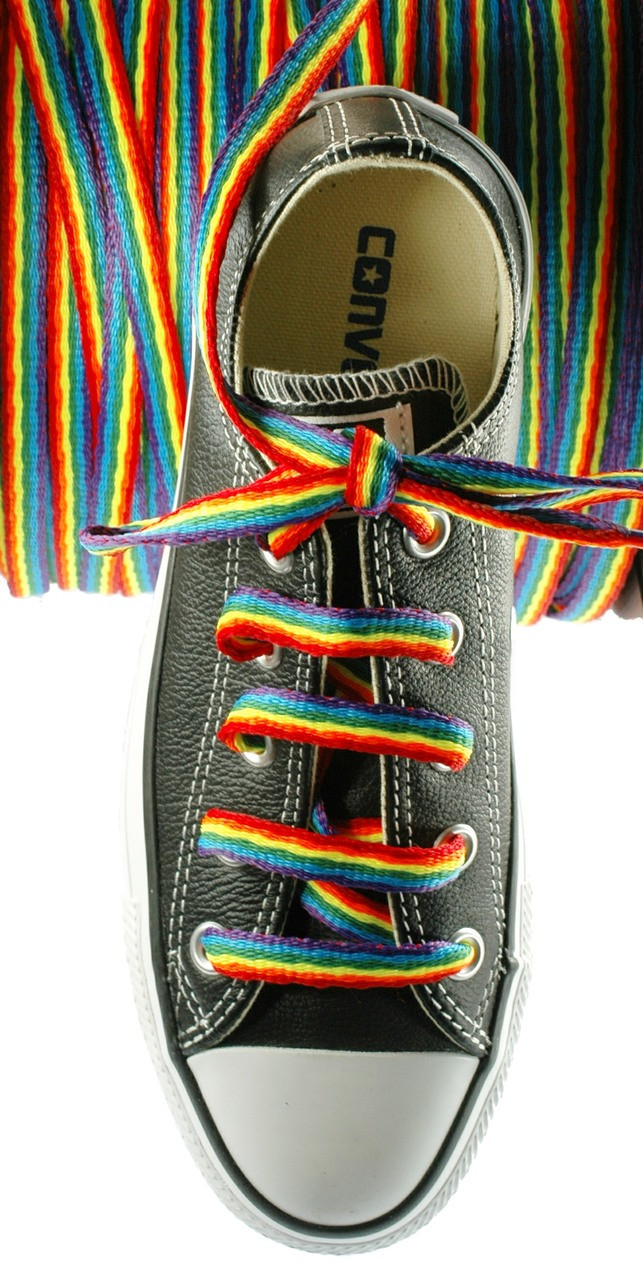 8mm x 120cm We Show Pride Flat Coloured Skate Shoelaces Rainbow