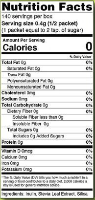Stevia 70 Count Box Nutrition Facts