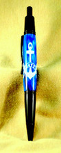 These pens are the epitome of self expression. Images are created by by cutting a shape into acrylic and then filling it with another color.

Go Navy! 
White anchor is on a blue background that has the look of water.  
Click or twist pens
Parker style refill or gel