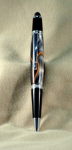 Convenient and classy, these handy styluses are ideal for anyone with a touch screen device.

Be it your smartphone,iPAD or tablet, this stylus makes texting, typing and navigating easy.

This useful tool also doubles as a pen.

Pen is a smokey black acrylic with an orange ribbon swirling around it.

Slim uses Cross type refill
Wall Street uses Parker type refill
wood or acrylic