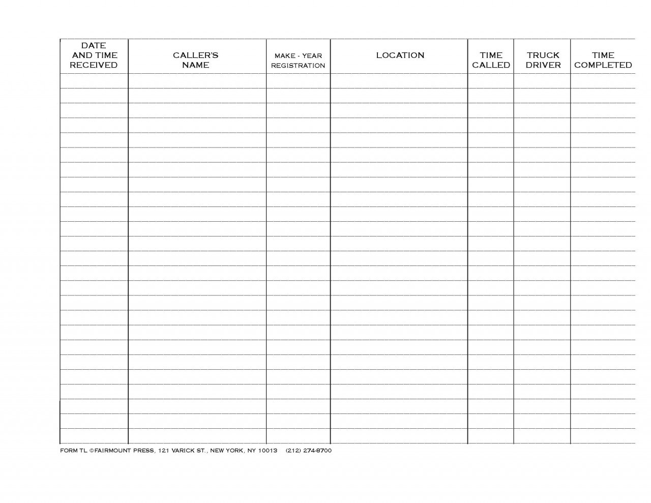 Towing Dispatch Log Template