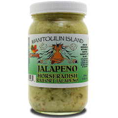 This jalapeno flavoured horseradish has tons of horsepower in the heat department. Excellent in Caesars, salads or with beef.
