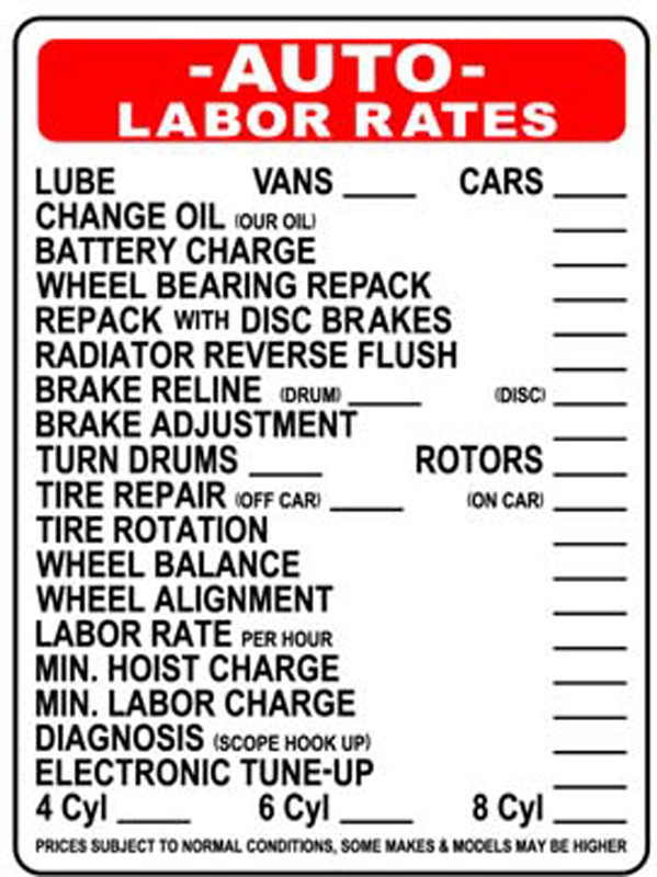 Sign Auto Labor Rates (18in x 24in) Emissions Depot®