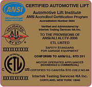 ALI ETL Certified Lift