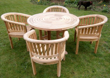 ring table with banana arm chairs |C&T Teak | Sustainable Teak Garden Furniture | Ring table | Suffolk