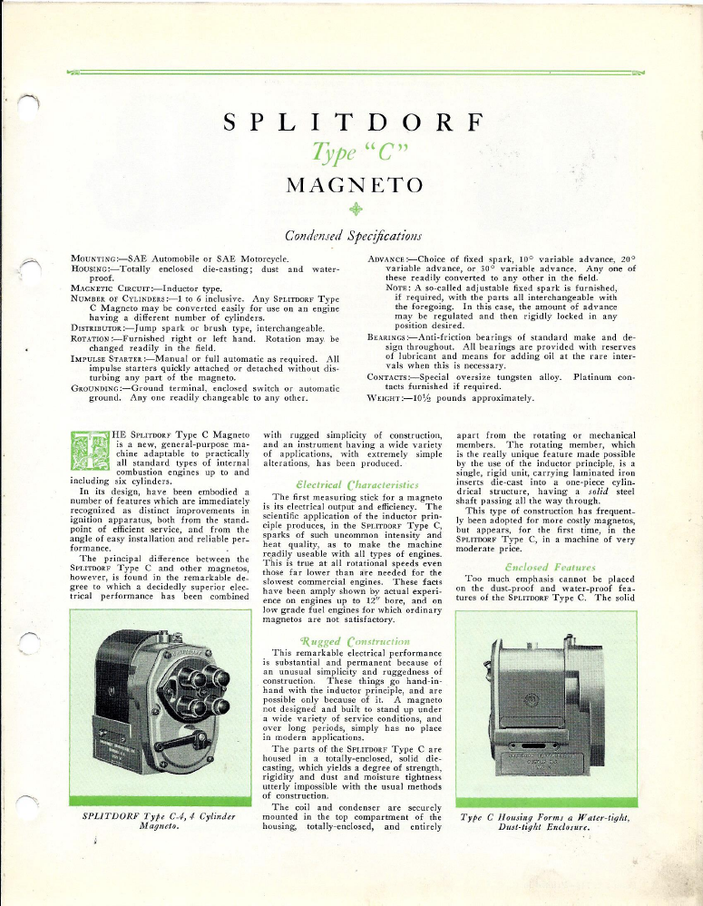 Splitdorf Magneto Model NS-Bulletin  # N-650 magneto & Magneto re-build booklets 