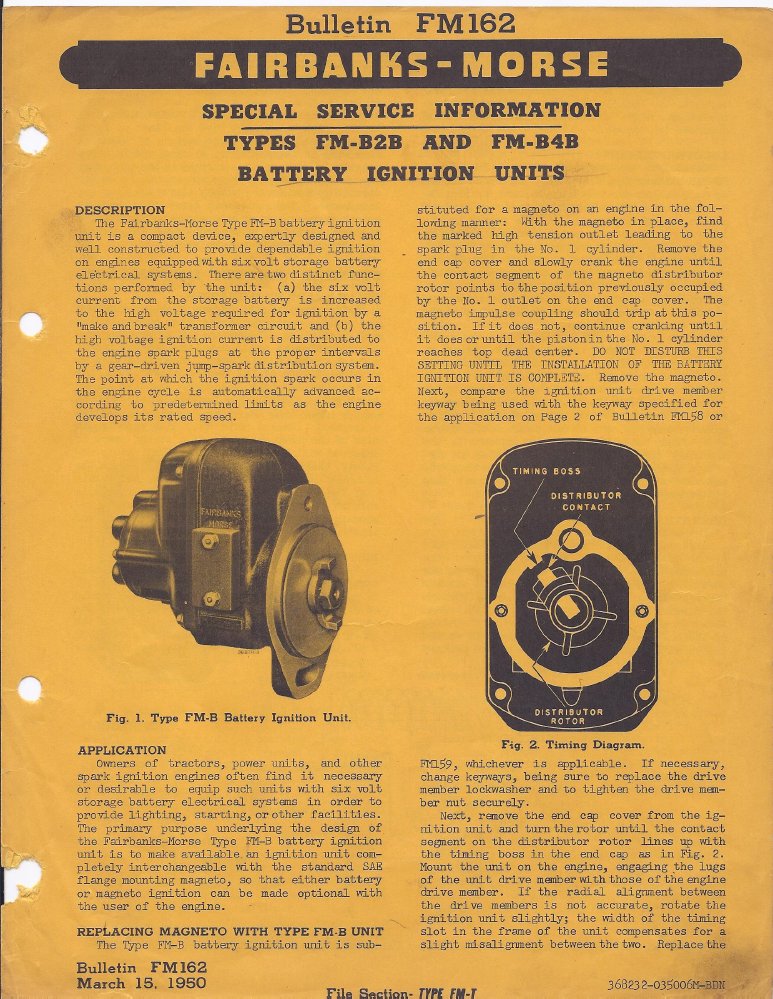 Battery/Distributor RX Fairbanks Morse Battery Ignition FMB2B FMB4B