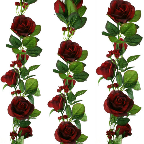 Red Silk Rose Garland -Wedding Decoration- 8 feet - TheBridesBouquet.com