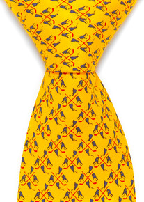 Yellow men's hockey tie with hockey players in navy blue