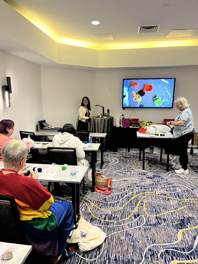 Teaching the Crochet Cactus Pincushion workshop