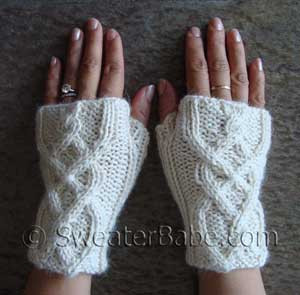 One Skein Cabled Fingerless Gloves Pdf Knitting Pattern From Sweaterbabe Com
