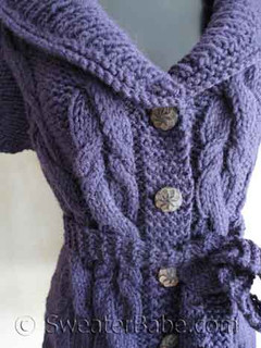 detail photo of #118 Fitted Cabled Shawl-Collared Vest PDF Knitting Pattern