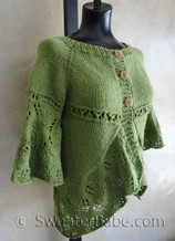 front photo of #119 Eyelets and Lace Curved Hem Cardigan PDF Knitting Pattern