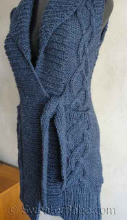 Photo of #122 Tie-Front Cabled Long Vest PDF Knitting Pattern