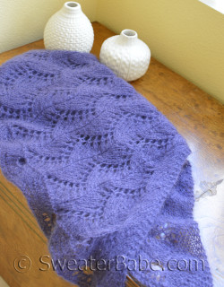 photo of #152 Violet Zig Zag Lace Shawl knitting pattern, but worked on size 10 needles using a mohair blend