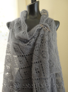 knitting pattern photo for #170 Judith Shawl Vest - pinned with shawl pin