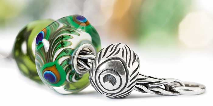 Trollbeads Peacock silver bead and glass bead Trollbeads Peacock silver bead and glass bead