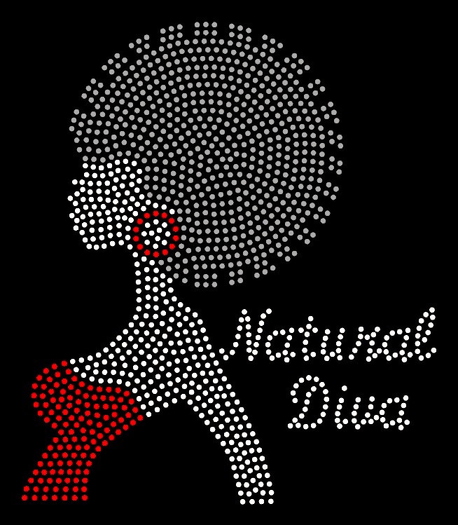 Natural Diva Afro Girl Red Earing Rhinestone Transfer - Texas Rhinestone