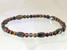 Magnetic ankle bracelet made with triple strength hematite, Red & Yellow Tiger Eye