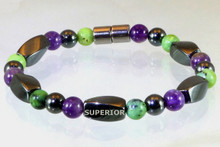 Magnetic bracelet made with triple strength magnetic Hematite, Amethyst & Chrysoprase